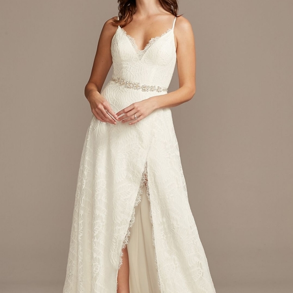 Davids Bridal Leaf Pattern Lace A-Line - Picture 1 of 8